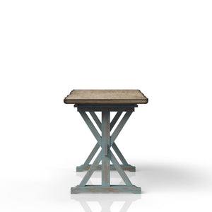 English Elm X Aqua Blue Counter Height Dining Table with X Base, Solid Wood & MDF, Casual Live Edge Chic Finish B2699P206764