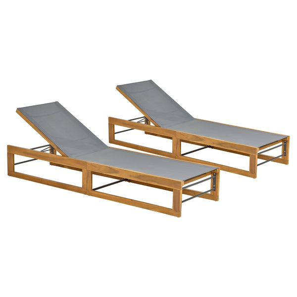 English Elm Mia Outdoor Acacia Wood Chaise Lounge with Breathable Mesh for Pool Deck or Patio N776P301495D
