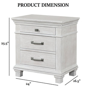 English Elm Transitional 3 Drawer Nightstand Dentil Molding Dovetail Elm Veneer Weathered Gray B2741P435891