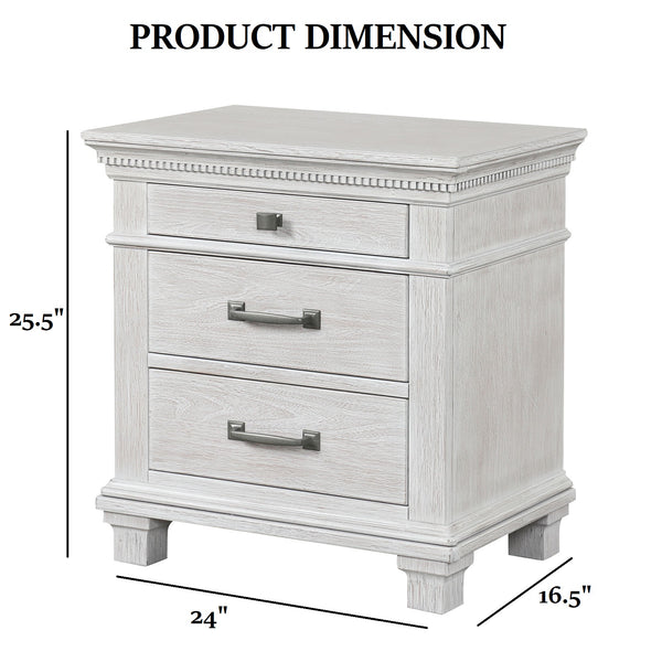 English Elm Transitional 3 Drawer Nightstand Dentil Molding Dovetail Elm Veneer Weathered Gray B2741P435891