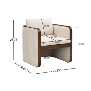 English Elm 25.25" Boucle Upholstered Accent Dining Chairs Mid-century Rubberwood Frame Set of 2 Almond,Walnut N771P392217V