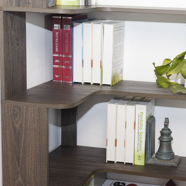 English Elm 90cm Five Tier L Shaped Corner Bookcase Open Wood Shelving for Home Office or Living Room W2899P444159