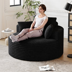 English Elm 50''L Plush Corduroy Sponge Single Sofa Bed with No Assembly, Fluffy Modern Sleeper for Living Areas Black W834P337428