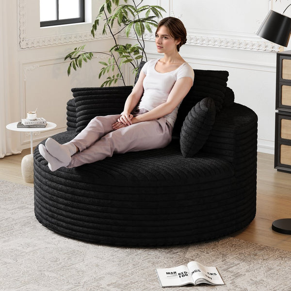 English Elm 50''L Plush Corduroy Sponge Single Sofa Bed with No Assembly, Fluffy Modern Sleeper for Living Areas Black W834P337428