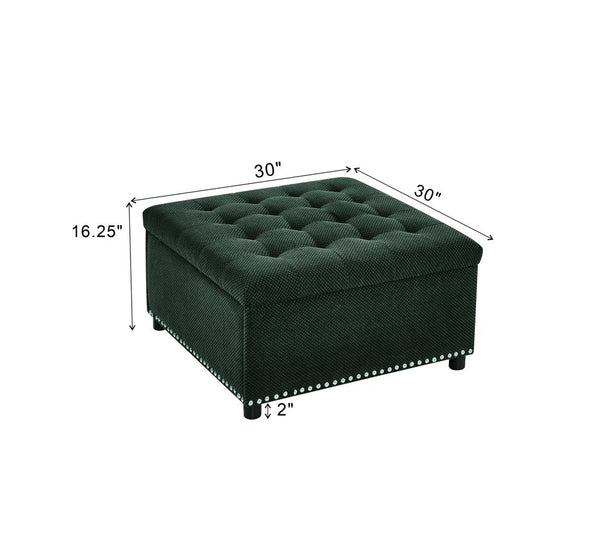 English Elm Storage Ottoman Tufted Nailhead Trim Lift Top Footstool for Living Room or Bedroom Dark Grey W5568P446991