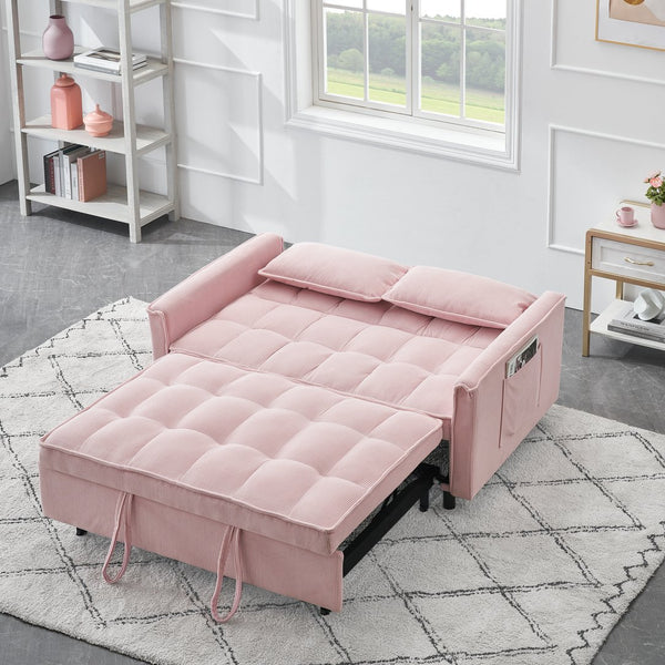 English Elm Folding sofa bed with adjustable backrest and recliner function, sturdy solid wood frame, beige-black Pink W1658P176555