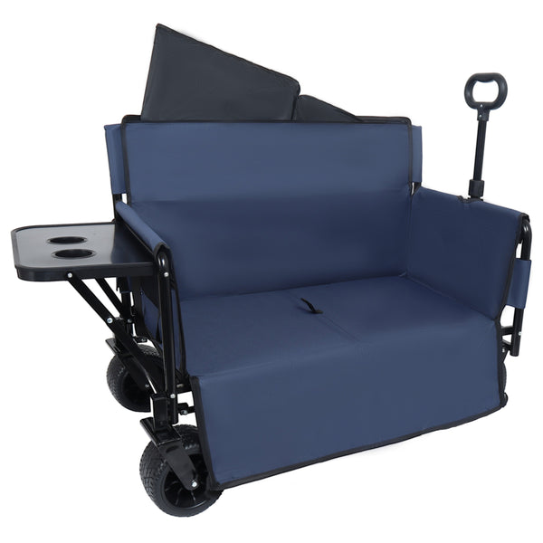 English Elm 3-in-1 Convertible Utility Wagon with Folding Tabletop Bench Seat All-terrain Wheels Dark Blue W2932P320638