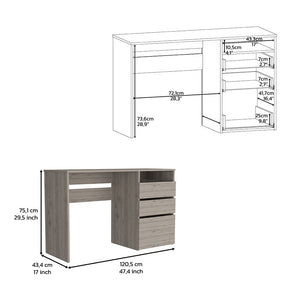 English Elm Computer desk with 3 drawers and shelf – compact 47.4" workspace, particleboard build, organized storage solution Gray 51.57 L x 20.47 W x 5.51 H B097133045