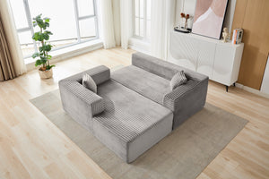 English Elm Compression Modular Sectional Sofa With Deep Chaise – Cozy Grey Corduroy L-Shaped Couch For Small Spaces W3723S00004