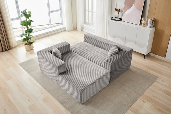 English Elm Compression Modular Sectional Sofa With Deep Chaise – Cozy Grey Corduroy L-Shaped Couch For Small Spaces W3723S00004