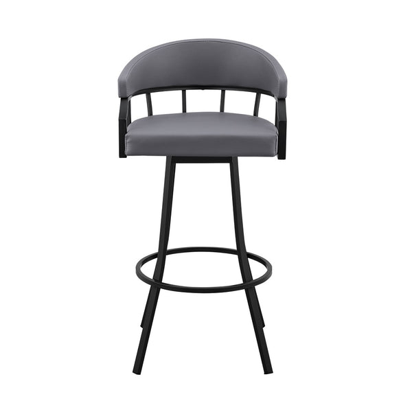 English Elm Velisse 30" Swivel Bar Stool In Slate Gray Faux Leather With Black Metal Frame For Modern Comfort B2736P268592-GIGA