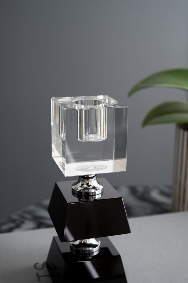 English Elm 2.4X2.4X5.9" Elegant Black And Clear Two-Tiered Square Candle Holder For Modern Home Décor Accents W2078P390744