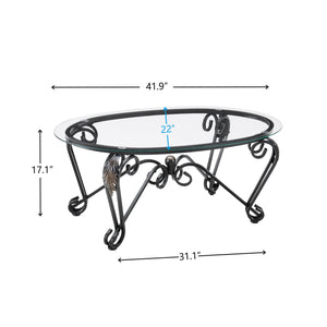 English Elm Tempered Glass Nesting Coffee Table Set Three Piece Elliptical Metal Living Room D665098815
