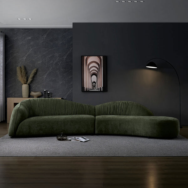 English Elm 145.67'' Mid-Century Green Upholstered Sofa With Right-Facing Chaise For Stylish Living Spaces & Comfort W876S00323