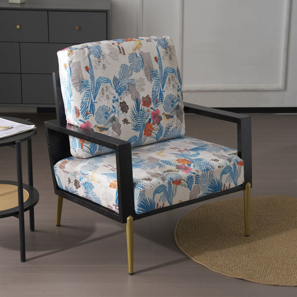 English Elm Christopher Knight Home® - Floral Velvet Accent Chair with Removable Washable Cover, Plush 5.51" Cushions & Gold Legs for Living Spaces N817P237961B