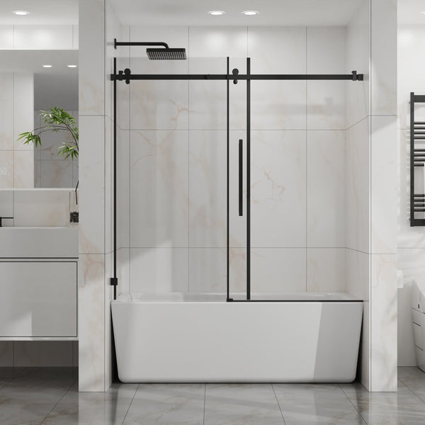 English Elm Goodyo 60" W X 58" H Frameless Bathtub Sliding Door - Durable Tempered Glass & Matte Black Hardware D163118742