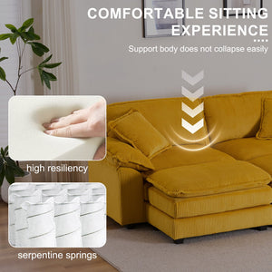 English Elm Corduroy Plush 2-Seat Sofa with 2 Back Cushions, Toss Pillows & Ottomans — Deep Seat Comfort Yellow W2363S00063