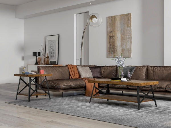 English Elm Wallace & Bay - Brown End Table - Rustic Solid Wood Design With Steel-Gray Accents For Modern Living Spaces B2709P212391-GIGA