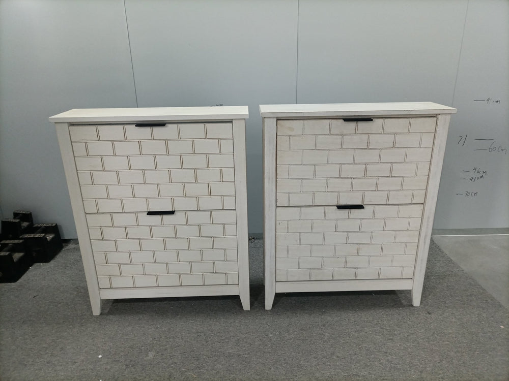 English Elm 31.5 Inch Retro White Shoe Cabinet with 2 Adjustable Flip Drawers, Farmhouse Vintage Storage Decor W1706P311100