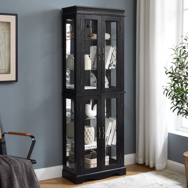 English Elm Lighted Curio Display Cabinet - Elegant Glass Storage With Ambient Lighting For Wine, Toys & More W2275P292640
