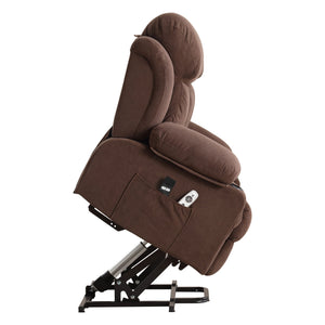 English Elm Power Lift Recliner Chair with Heat & 4-Point Massage, USB Port, Cup Holders, Remote for Living Room Brown W1521P303243