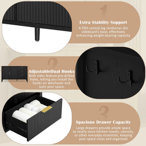 English Elm U-Style Modern Wave-Pattern Sideboard With 3 Drawers & Hooks - Stylish Storage For Any Room N711P345172B-GIGA