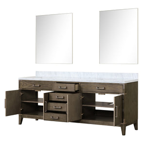 English Elm Grey Oak Double Bath Vanity Set With Carrara Marble Top, Soft-Close Hardware, And 36" Mirrors B2731S01628