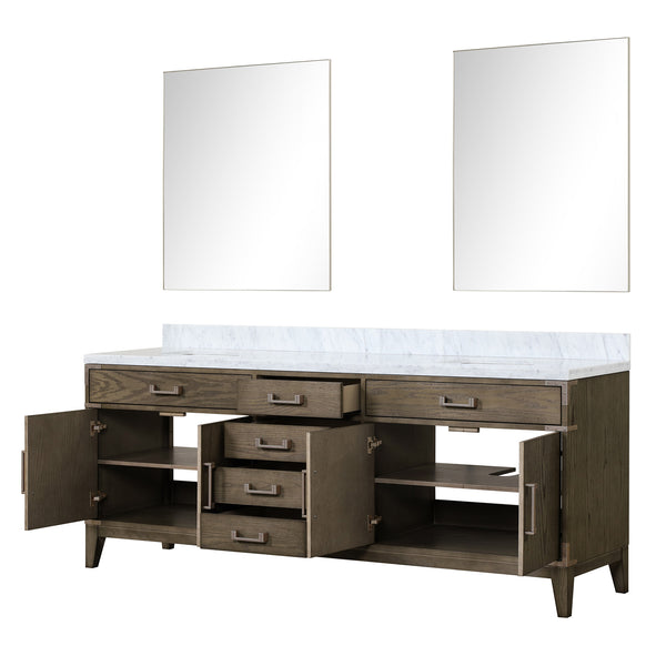 English Elm Grey Oak Double Bath Vanity Set With Carrara Marble Top, Soft-Close Hardware, And 36" Mirrors B2731S01628