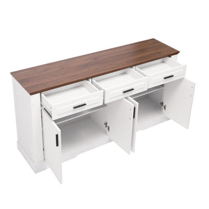 English Elm 63" Fluted Sideboard Buffet Cabinet with Coffee Bar Storage, 4 Doors 3 Drawers, Smooth Silent Slides White W2917P319113