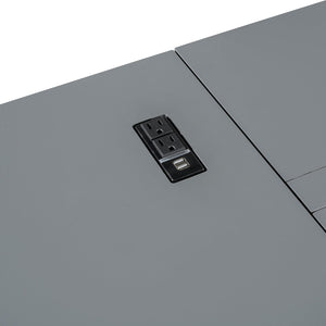 English Elm Queen Murphy Bed with Wardrobe Cabinets Built-in Usb Charging and Concealed Drawers Gray LP000590AAE