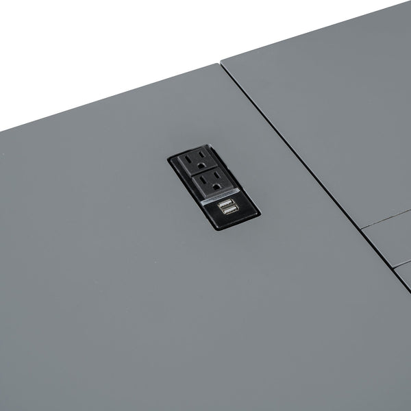 English Elm Queen Murphy Bed with Wardrobe Cabinets Built-in Usb Charging and Concealed Drawers Gray LP000590AAE