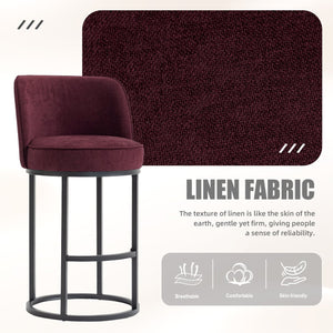 English Elm Counter Height Barstools Set of 2 Linen Upholstered Barrel Seat with Iron Legs Wine Red W395P410434