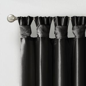 English Elm Twist Tab Lined Window Curtain Panel In Elegant Black - 50X120” Faux Silk For Light Control & Privacy B035P148399-GIGA