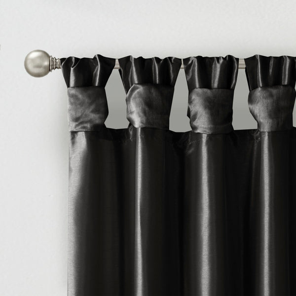 English Elm Twist Tab Lined Window Curtain Panel In Elegant Black - 50X120” Faux Silk For Light Control & Privacy B035P148399-GIGA