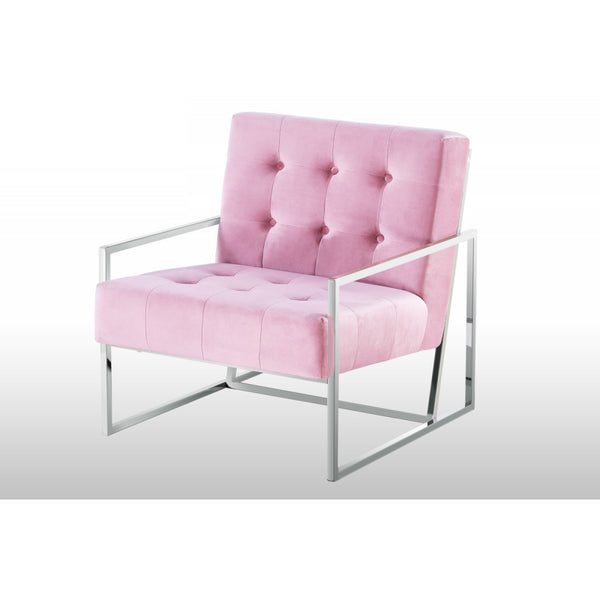 English Elm Living Room Modern Tufted Accent Chair with Chrome Frame, Velvet Upholstery, Mid-Century Comfort Design Pink 33 L x 30 W x 28 H B011P360627