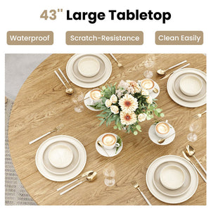 English Elm 43" Round Wood Dining Table with Geometric Metal Base Seats 4 Space Saving Modern Walnut T3623P433908