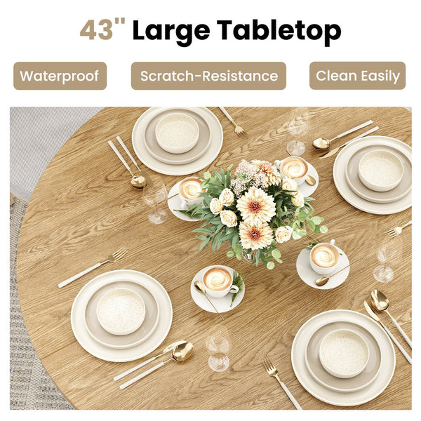 English Elm 43" Round Wood Dining Table with Geometric Metal Base Seats 4 Space Saving Modern Walnut T3623P433908
