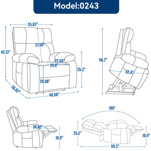 English Elm Beige Chenille Power Lift Recliner Dual Motor Massage Heat 350 Lb Capacity Gray W1803P264031