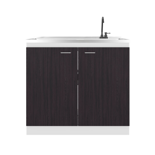 English Elm Utility Sink Base Cabinet with Two Doors Shelved Storage White Oak Laundry Room B097S00262