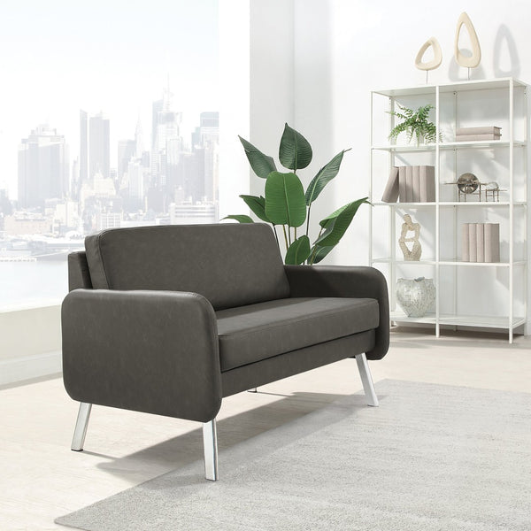 OSP Home Furnishings Lounge Chair with Faux Leather Upholstery and Chrome Legs for Reception or Waiting Areas Loveseat Smoke SL5602-P52