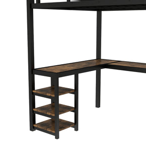 English Elm Metal Twin Xl Loft Bed with L Shaped Desk Wardrobe and Storage for Teens W1580S00065