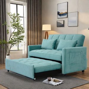 English Elm 55.2" Velvet Two Seater Sofa Bed with Adjustable Backrest, 3 USB Ports, Side Pockets, Space-Saving Lounge (Peacock Blue) W1183138561