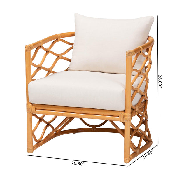 English Elm Bohemian Natural Rattan Accent Chair Woven Honey Frame with Removable Cushion B2750P467728