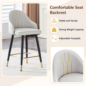 English Elm Set of 2 Pu Leather Barstools with Gold Footrest Curved Back for Kitchen Island Black,Light Gray W1151P383771