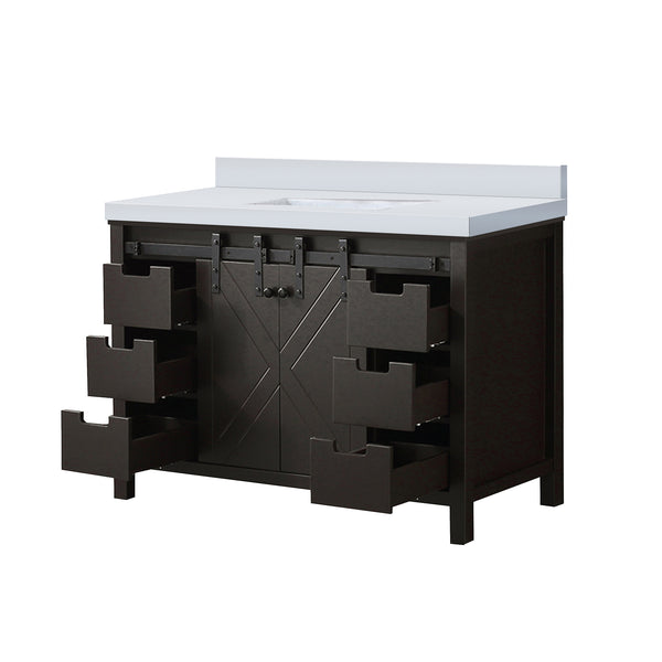 English Elm Brown Solid Wood Bath Vanity 48" W x 22" D with White Quartz Countertop, Soft-Close Drawers and Ample Storage - Scratch Resistant, Pre-Drilled Faucet-Friendly B2731P260027