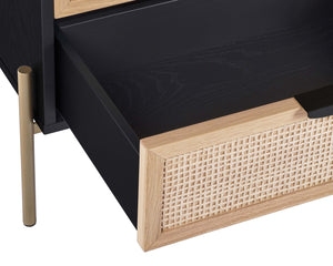 Sunpan Avida Artisan Nightstand with Handwoven Rattan Drawers and Solid Oak Frame for Global Style Gold & Black/Natural