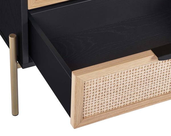 Sunpan Avida Artisan Nightstand with Handwoven Rattan Drawers and Solid Oak Frame for Global Style Gold & Black/Natural