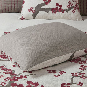 JLA Home N Natori - Duvet Cherry Blossom Cotton Sateen & Percale Reversible Set with Diamond Ground, OEKO-TEX Cert, Secure Fit 96 L x 92 W x 0.13H NS12-2005