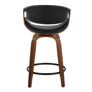 English Elm 24" Swivel Counterstools Walnut Base Faux Leather Bucket Seat Chrome Footrest Pair B202S00088