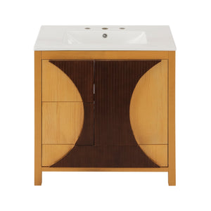English Elm 30 Inch Fluted Freestanding Bathroom Vanity Solid Wood Soft Close Spa Style W5278S00003